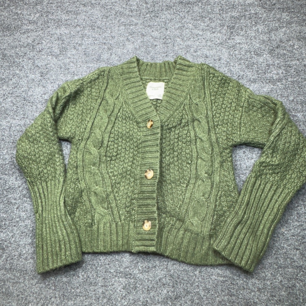 Abercrombie & Fitch Cardigan Womens XS Green Cable Knit Button Up Crop Gorpcore